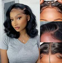 Glueless Body Wave Wigs Human Hair Pre Plucked Pre Cut 4X4 Lace Closure Bob Wigs Brazilian Hair 180 Density Put On And Go Wavy Bob Human Hair Wigs For Beginners Friendly - Natural Black - View 3