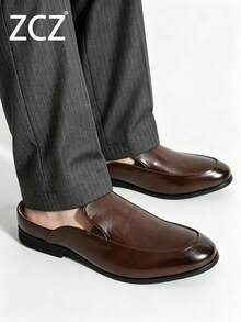 ZCZ Sandal Kasual Slip-On Pria Warna Cokelat dengan Ujung Tertutup - Coklat - View 8