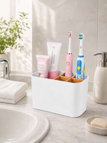 Bathroom Toothbrush Holder, Electric Toothbrush Holder, Bathroom Countertop Storage Rack, With Bamboo Divider, Children's Toothbrush And Toothpaste Storage Rack - Multicolor - View 8