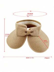 Customized Beach Hat, Personalized Sun Hat, Customized Embroidered Straw Beach Hat With Bow Tie, Wide Brim Packable Sun Hat For Women, Vacation Core - Multicolor - View 4