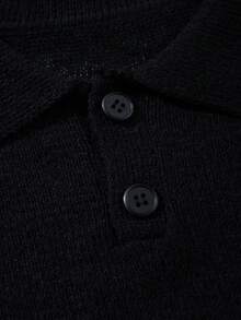ANDREILEEE 男士中性針織 Polo 領上衣 街頭休閒通勤百搭短袖寬鬆 T-shirt 春夏季 - 黑色 - 查看 7
