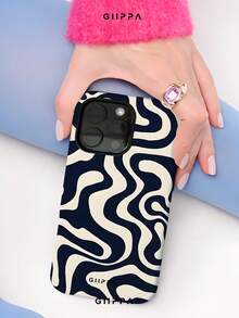 GIIPPA 1pc Deep Navy Blue Asymmetric Wave Pattern Design, Phone 17 Pro Max Phone Case, Compatible With Phone 16 Pro Max, 15 Pro Max, 14 Pro Max, Korean-Style High-End Fashionable And Fun Phone Case, Compatible With 11/12/13/14/15/16 Pro Max Plus, Elegant Design Suitable For Men And Women, Perfect Gift For Girlfriend On Christmas, Valentine's Day, Easter, Wedding Season And Birthday! - Multicolor - View 5