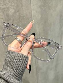 3pcs/2pcs/1pc Black Solid Plastic Square Frame Decorative Glasses, Y2K Style, Designed For Women, Suitable For Office, Date, Home Outings And Daily Outdoor Leisure - Clear - View 11