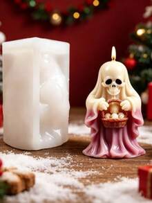 1pc Halloween Robe Skull Ghost Basket Silicone Mold DIY Aromatherapy Candle Resin Decoration Mold - White - View 1