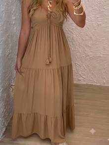 Women's Long Dress, Flowing Style, Sensual Fabric, V-Neck With Front Tie, Elastic Back - Fits Sizes 36 To 40. - 蒙特內哥羅 - 查看 1