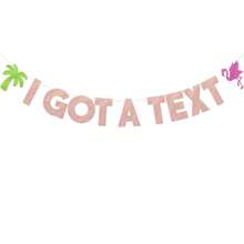 1set,I Got A Text Glitter DIY String Banner, Rose Gold Letter Garland With Green Palm Tree Pink Flamingo Cutouts,Tropical Flamingo Palm Bachelorette Banner For Tropical Bachelorette Beach Bridal Shower Party Decor Supplies - A - View 1