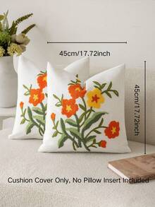 1 pieza Funda de almohada decorativa de estilo moderno y pastoral con bordado de girasol y flores en color púrpura, suave y lavable a máquina, adecuada para sofá, dormitorio, sala de estar y decoración del hogar - Cosmos naranja retro - Ver 2