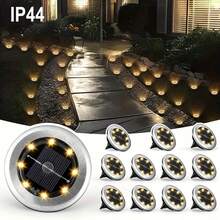 VOLACI 4/8/10/12 Pcs Mini Solar 8LED In-Ground Lights, Outdoor Stainless Steel Solar Ground Lights, Solar Pathway Lights For Yard, Garden, Walkway, Driveway, Solar Landscape Lighting, Solar Powered, No External Power Source, Suitable For Outdoor Use - Multicolor - View 2