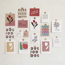 17pcs/1set Ins Style Artistic Literary Card Wall Stickers Postcards Oil Painting Room Wall Decor Scrapbook Material - Journaling Material Paper - View 1