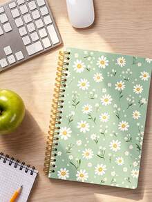 Mint Green Daisy Floral Cover Spiral Bound Notebook, Suitable For Diary Or Daily Planner, Creative Coil Binding Design, Premium Lined Paper, Perfect For Daily Recording School Supplies - One Size - View 5