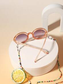 1 Set 1pc Kids 5-9 Years Old Glitter Round Frame Fashion Glasses, Lightweight PC Frame Gradient Lenses, Comes With 1 Cute Glasses Chain, Suitable For Beach Party, With Glasses Case - Multicolor - View 6