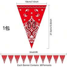 5 Packs Red Western Cowboy Party Decorations Bandana Pennant Banner Western Cowboy Banner Wild West Decor Western Cowboy Themed Country Party Decoration Supplies,Versatile Outdoor Decor With Triangle Paper Pennants, Perfect For All Seasons,Room Decor - Multicolor - View 12