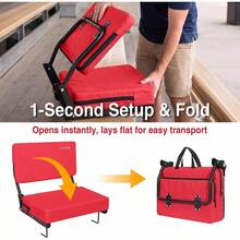 Swivel Backrest Stadium High-Density Cushion Bleacher Chair Adjustable Backrest, Lean-Back Design, Supportive Back, 6.3lbs Foldable, Dual Carry Modes, 330lbs Capacity - Red - View 8