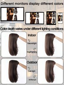 Long Straight Layered Synthetic Wig Brown/Black With Bangs, Natural Hair Texture, Heat-Resistant Fiber, Women's Cosplay Daily Wear - Multicolor - View 6