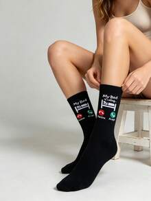 1/3 Pairs Unisex Funny Creative Socks, Couple Socks, "Hungry/Sleeping/Boss Calling" Pattern, Comfortable Breathable Sweat-Absorbent Mid-Calf Socks, Back To School Gift, Funny Must-Have Item For Family/Friends - Multicolor - View 7