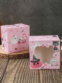 4 piezas Cajas de regalo de Halloween con ventana, patrón de fantasma, calabaza y calavera de Halloween, caja de dulces de Halloween rosa con ventana, caja de galletas, caja de cupcakes, caja de postres, contenedor de alimentos, suministros de embalaje de regalos de Halloween, suministros para fiestas de Halloween, decoraciones de Halloween, decoración del hogar, decoración de mesa de cocina, suministros de repostería, decoraciones de fiesta de Halloween feliz, regalos de Halloween, cajas de recuerdos de fiesta de Halloween - rosa de Halloween - Ver 9
