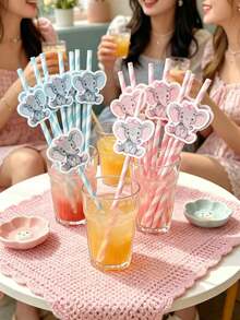40/20/10pcs Elephant Shaped Straws, Jungle Animal Party Straws, Beverage Straws, Party Favors, Suitable For Bachelor Party, Wedding Party, Kitchen, Kitchenware Gifts, Tableware, Birthday Party, Wedding - Multicolor - View 1