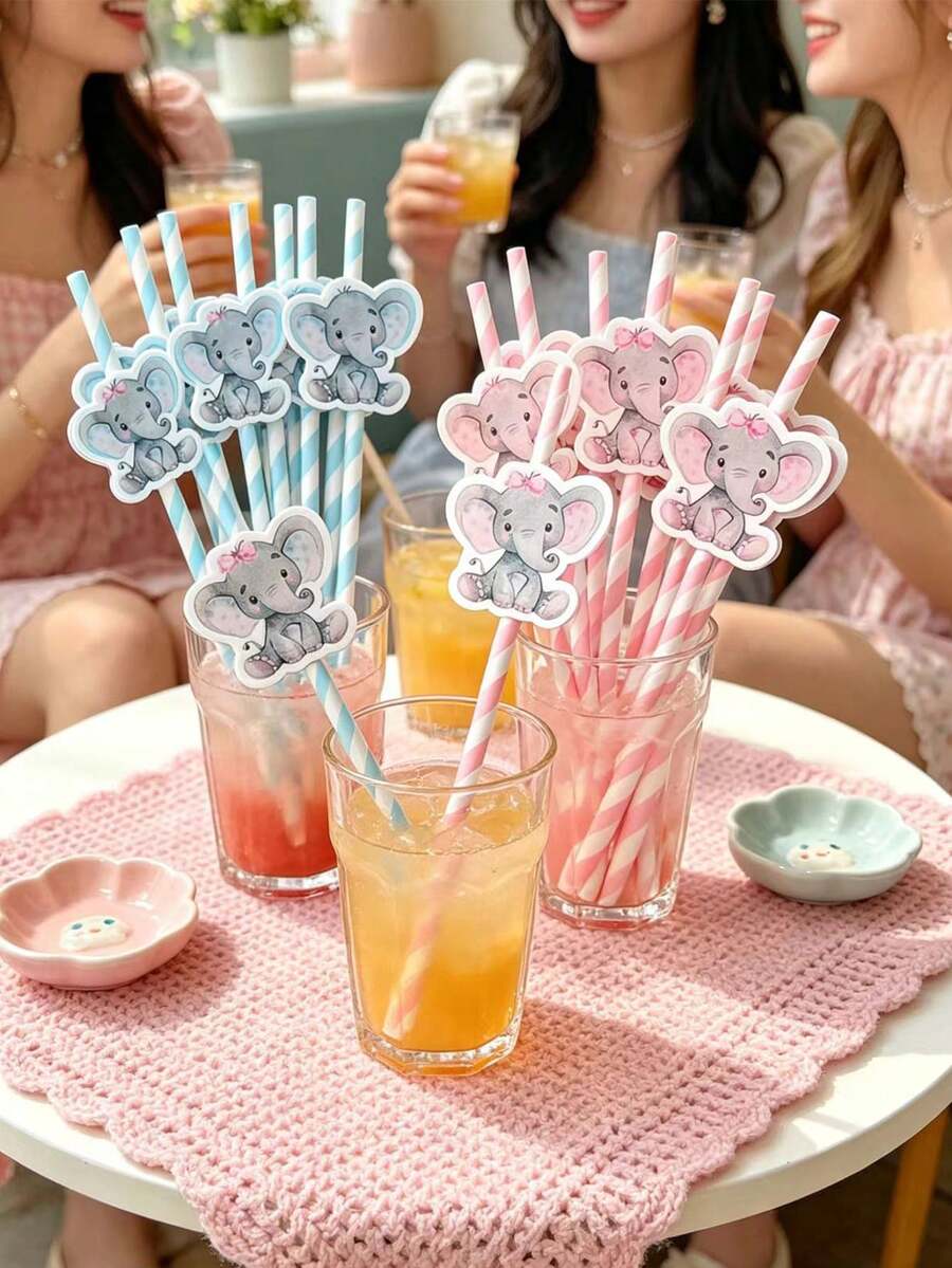 40/20/10pcs Elephant Shaped Straws, Jungle Animal Party Straws, Beverage Straws, Party Favors, Suitable For Bachelor Party, Wedding Party, Kitchen, Kitchenware Gifts, Tableware, Birthday Party, Wedding - Multicolor - View 1