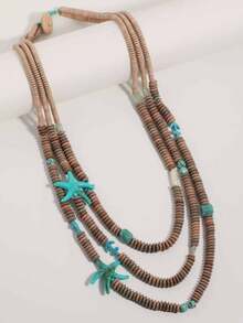 1 buah Kalung Panjang Manik-Manik Multilayer Motif Bintang Laut Imitasi Gaya Liburan Bohemian - Aksesori Sempurna untuk Liburan Pantai Musim Panas, Festival Musik, Hadiah untuk Teman - 1 kalung panjang manik-manik berlapis-lapis imitasi bintang laut untuk wanita - View 2