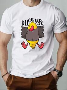 Men's Duck Pattern Summer Casual Round Neck Short Sleeve T Shirt - White - View 1