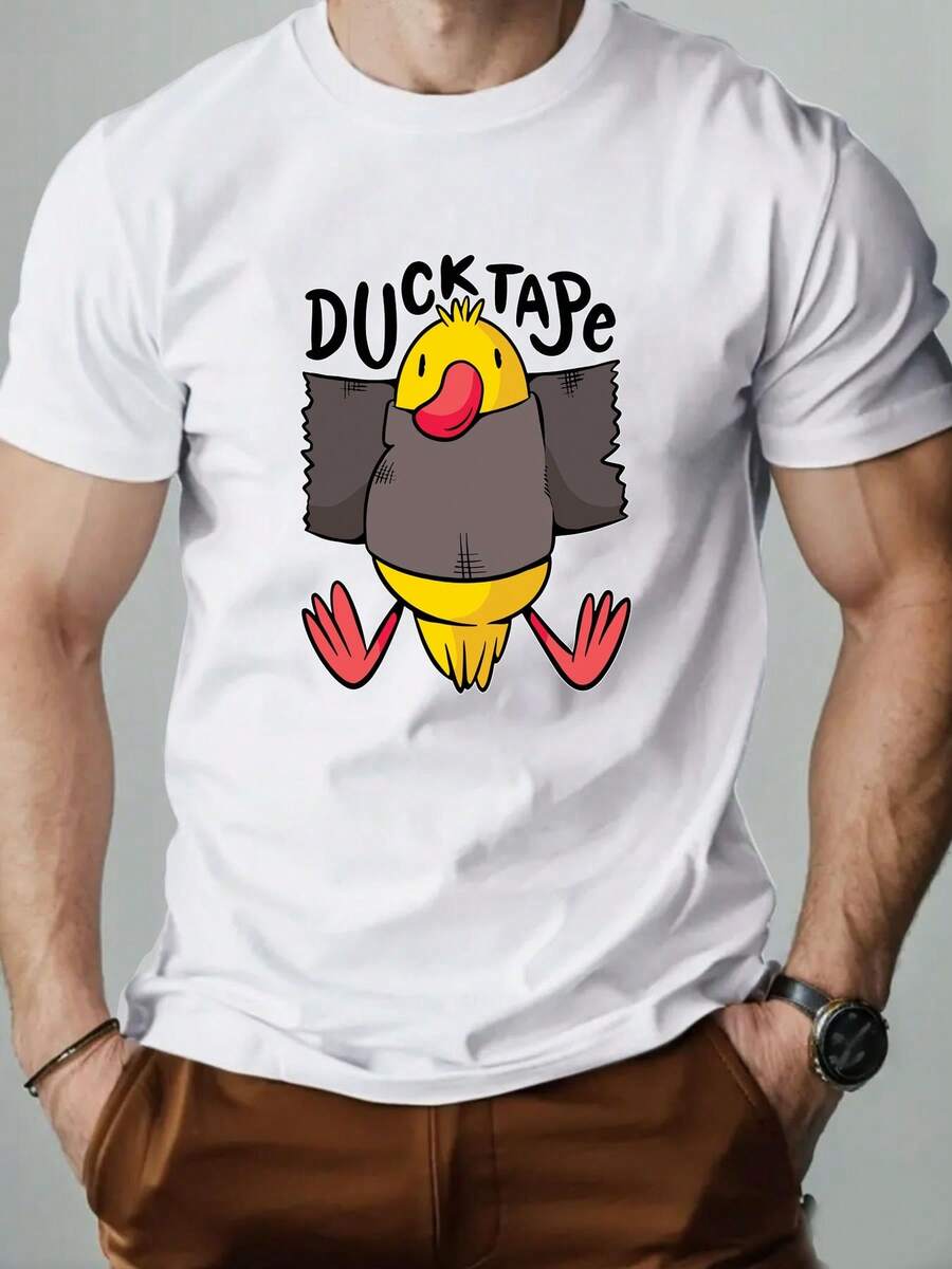 Men's Duck Pattern Summer Casual Round Neck Short Sleeve T Shirt - White - View 1