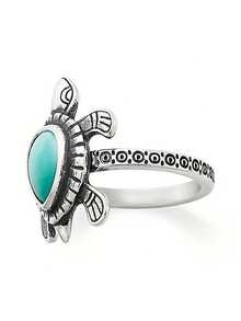 1 PC Retro Turtle Ring With Teardrop Shaped Rhinestone Bohemian Style Ring Suitable For Daily Wear - Mint Blue - View 3