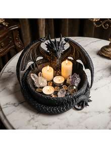 1pc Black Curly Dragon Resin Storage Tray, Gothic Witch Crystal Ore Display Dish, Multi-Functional Jewelry Key Coin Organizer, Wicca Altar Spiritual Desktop Decor Gift - Multicolor - View 3