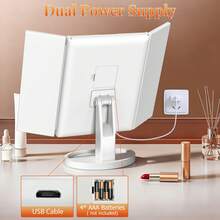 FASCINATE Lighted Makeup Mirror 2X/3X Magnification, Trifold Vanity Mirror With Lights, 21 LED Touch Dimming, Dual Power 180° Rotation Lit Beauty Table Mirror, Makeup Mirror With Lighting - White - View 7