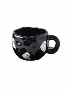 1pc Halloween Ceramic Mug, Pattern Includes Bats, Spiders, Little Ghosts And Pumpkins, Asymmetrical Rim Spooky Coffee Cup, Suitable For Halloween Parties And Gatherings, Cold And Hot Drinks Compatible, Applicable For Office And Bedroom, Great Gift - Multicolor - View 10