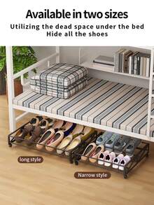 Under Bed Movable Shoe Storage Rack, Smooth Rolling Wheels For Effortless Sliding, Space-Saving Shoe Organizer For Home And Dorm - Black - View 7