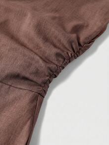 Solid Color Off-Shoulder Minimalist Fashion High-Waist Wide-Leg Jumpsuit, Elegant Jumpsuit For Women, Summer Holiday Outfits Brown - Brown - View 8