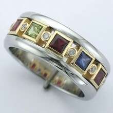 Light Luxury Contrast Color Women's Ring, Inlaid With Multi-Color Square Synthetic Zirconia Handmade Accessory, Perfect For Daily, Party, Banquet, Photography, Elegant Birthday Holiday Gift Jewelry - Silver - View 1
