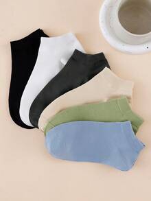 Random 6/10 Pairs Women's Ankle Socks - Dark Solid Color Minimalist - Cotton Elastic Antibacterial Odor-Resistant, Suitable For Daily Casual And Business Wear - Multicolor - View 2