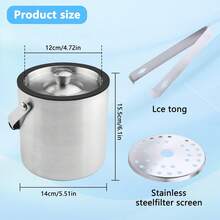 Secchiello ghiaccio 1,6L acciaio inox doppia parete isolato con coperchio pinzette e filtro per champagne cocktail bar domestico - Visualizzare 2