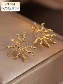 RAYQUEEN 1pc Stainless Steel Exaggerated Hip Hop Personalized Fashion Sunflower Pendant Necklace For Women, Suitable For Gift And Daily Wear - Gold - View 3