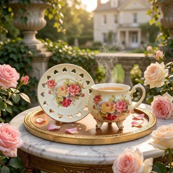 European Vintage Floral Ceramic Tea Cup And Saucer Set, 7oz/200ml Footed Rose Porcelain Coffee Cup, Retro Coquette Aesthetic Afternoon Tea Set, Romantic Gift For Women