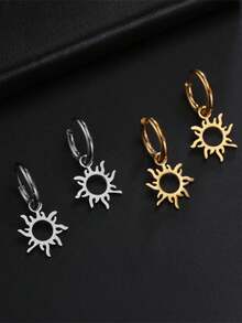 LIKGREAT 1 Pair Women's Fashion Hollow Sun Pendant Stainless Steel Earrings, Daily Commute Versatile Accessory - Solar Series - View 5