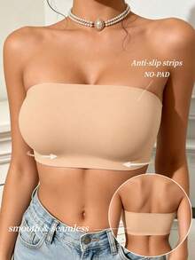 Women's Seamless Bandeau Bra, Wire-Free Elastic Skin-Friendly Soft Tube Top, Soft Breathable Underwear, Suitable For Bandeau Dresses, No Padding - Apricot - View 8