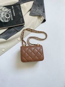 Mini Square New Women's Handbag, Diamond Quilted High-Quality Texture Shoulder Bag, Woven Chain Flap Small Bag, Red Cute Crossbody Bag, Accessory Bag - Coffee - View 11