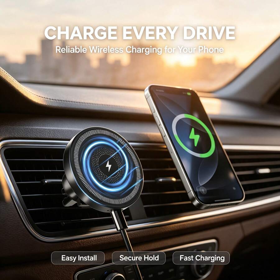Magnet Kuat, Pengisi Daya Nirkabel Ventilasi Udara Mobil 15W Pengisian Cepat, Dudukan Ponsel Anti Guncangan untuk iPhone Galaxy, Aksesori Interior Mobil