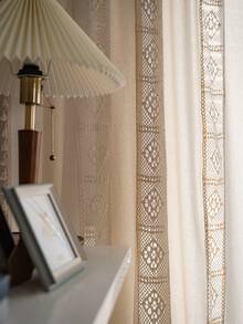 Bubaba Boho Lace Cotton Polyester Curtains With Tassel Fringe, Vintage Cream Crochet Window Drapes For Living Room, Bedroom & Farmhouse Home Decor - Beige - View 6