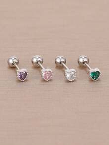 4pcs/Set Fashion Pink Purple White Green Zirconia Flower Stud Earrings For Women, Stainless Steel Pierced Earrings, New Luxury Jewelry - 5 Silver - 4 PCS - View 3