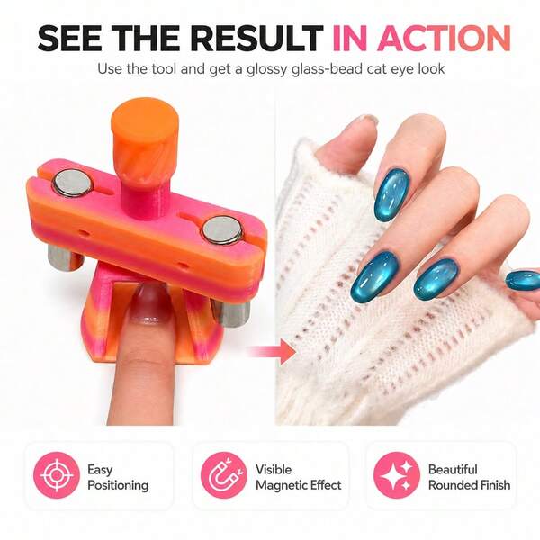 nailpop Spring/Summer New All-Around Multi-Angle Rotating Gyro Nail Art Tool, Say Goodbye To Blurred Lines And Scattered Light Spots, Cat Eye Glass Bead Tool, Rotating Suction For Smooth, Round, Full Glass Beads, Multi-Angle Magnetic Tool
