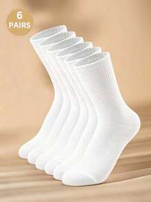 5/10 Pairs Men's White Solid Color Mid-Calf Socks, Soft, Versatile, Breathable, Moisture-Wicking, Suitable For Daily Wear, Sports, All Seasons - White - View 6