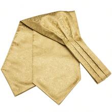 Solid All Gold Subtle Paisley Ascot Cravat Three Piece Matching Set,Mens Wedding Groom Gentleman Formal Accessory Bundle - Yellow - View 5
