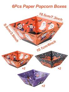 6pcs Halloween Paper Popcorn Boxes, Cute Ghost Pumpkin Snack Trays, Baby Shower Decor, Halloween Party Decorations, Halloween Decor, Trick Or Treat, Halloween Birthday Table Decor, Party Favors, Halloween Gifts - Multicolor - View 7