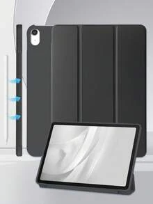 Solid Color Silicone Honeycomb Soft Shell Protective Case Compatible With Mini1/2/3/Mini4/Mini5/Air/Air2/9.7/10.2/10.5/Air4/Air5/10.9/Pro 11 Inch/10th Gen/ (A16) 11 Inch 11th Generation 2025 Apple Models A7/A8/A9/S7/S8 Models Tri-Fold Stand Multi-Angle Stand Honeycomb Heat Dissipation Inner Shell Magnetic Sleep/Wake Simple Casual Business Multi-Fold Tablet Case Flip Tablet Case No Pen Slot Model Product Does Not Include Pen - Black - View 1