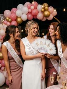 2 pièces/Set - Éventail de mariée en plumes & Ensemble de ceinture de taille, Éventail à main blanc moelleux avec lettre "Mariée" en perles, Fête de demoiselle d'honneur de mariage, Fête de douche nuptiale, Photographie de mariage, Accessoires de mariée de mariage, Décoration de fête de mariée, Accessoires de robe de mariée, Décoration d'accueil de mariage - Blanc - Voir 3