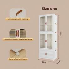White Foldable Storage Cabinet | No Assembly Required (Or Simple Assembly) | Thickened PP Material | Suitable For Bedrooms, Bathrooms, And Laundry Rooms | Features Lockable Swivel Casters And Magnetic Double Doors - Apricot - View 8