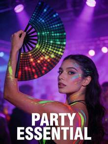 Fluorescent Kung Fu Fan - Essential For Music Festivals And Queuing, Suitable For Men And Women, With Excellent Glowing Effect. Perfect For Music Festivals, Stage Performances, Photography, Various Events, Parties, Graduation Ceremonies, Teacher's Day And Birthdays. A Perfect Gift For Friends And Family, Also Suitable For Music Festivals, Carnivals, Rainbow Themed Costumes, Disco Parties And Glow-In-The-Dark Parties. Lightweight And Portable. - Multicolor - View 6